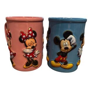 Collectible Disney ceramic mugs featuring 3d Minnie Mouse and Mickey Mouse.